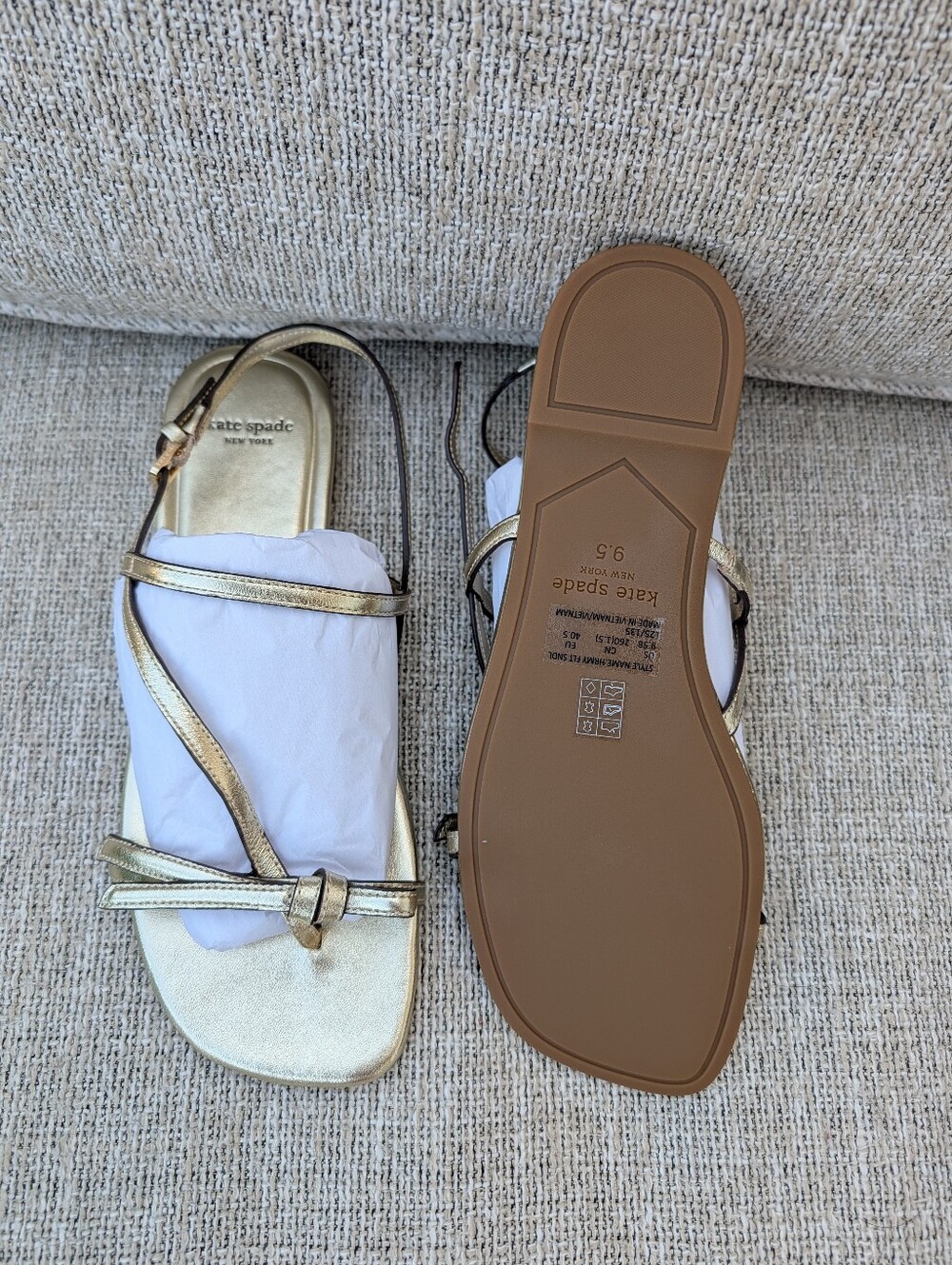 NWT kate spade Gold Thin-Strap Flat Sandals